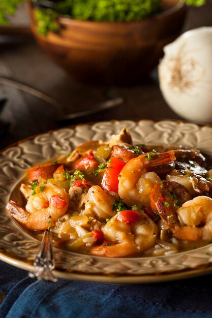 Homemade Shrimp and Sausage Cajun Gumbo Over Rice