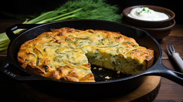 Homemade skillet bread with artichoke dip