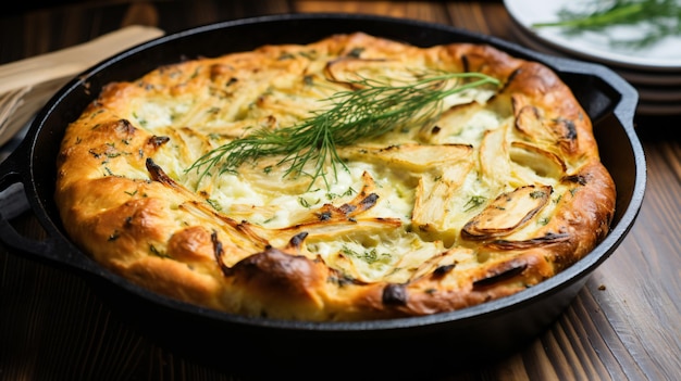 Homemade skillet bread with artichoke dip