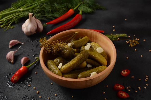 Homemade small  cucumbers fermented salted or marinated pickles