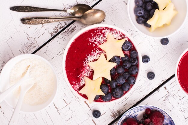 Homemade smoothie with apple and blueberry