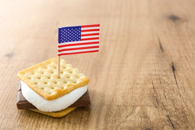 Homemade smores on wooden table