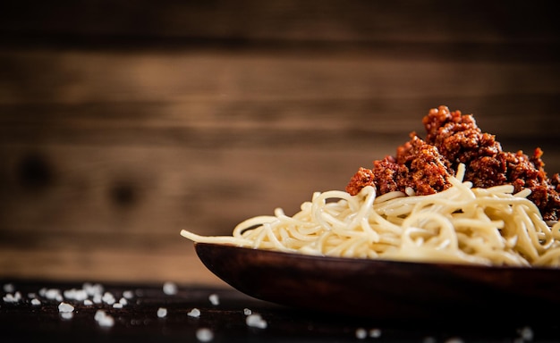 Homemade spaghetti bolognese in a plate