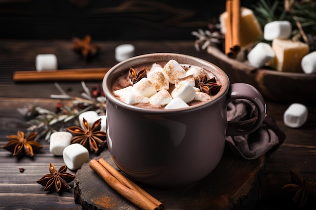 Homemade Spicy Hot Chocolate with Cinnamon and Marshmallow