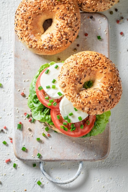 Homemade and spring golden bagels for healthy and fresh breakfast