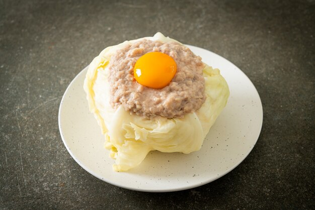 homemade steamed cabbage stuffed minced pork and egg yolk