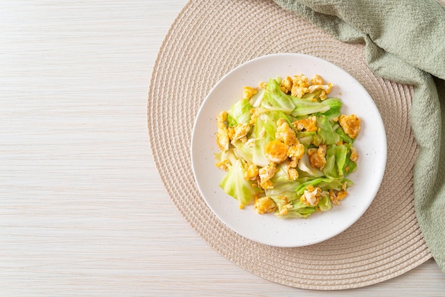 Homemade stirfried cabbage with egg