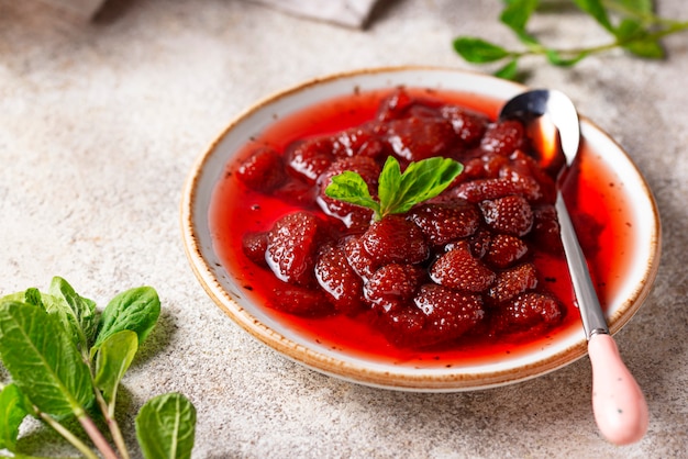 Homemade strawberry jam in plate