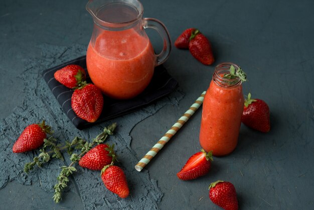 Homemade strawberry smoothie in a bottle