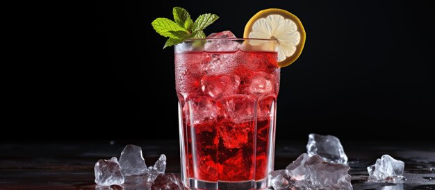 Photo homemade summer beverage sparkling red water soda with ice