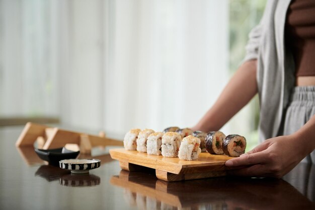 Homemade Sushi and Sauce for Dinner