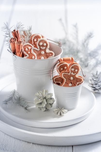 Homemade and sweet gingerbread cookies for Christmas on plate