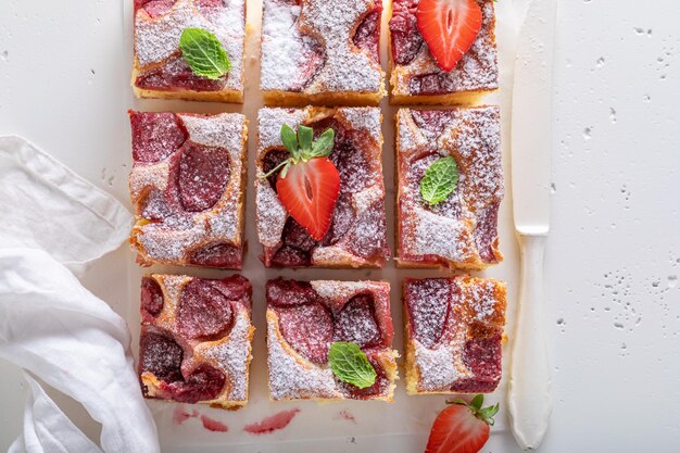 Homemade and sweet strawberry cake made of yeast dough