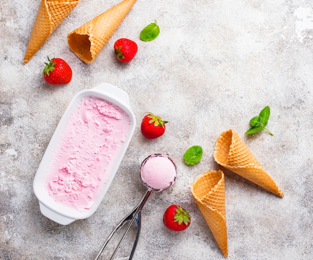 Homemade sweet strawberry ice cream