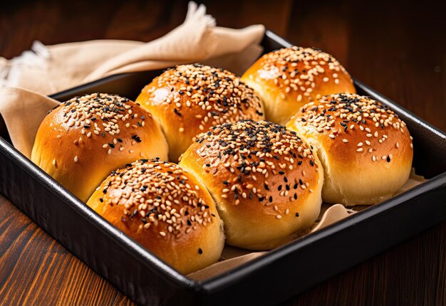 Homemade tasty buns with sesame and cumin