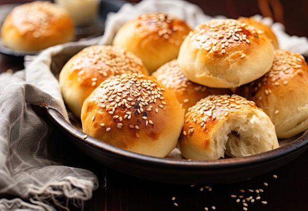 Homemade tasty cabbage buns with sesame and cumin