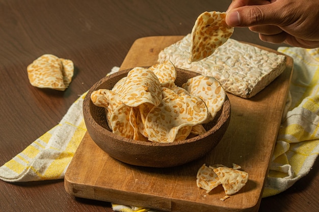 Homemade tempeh chips are crunchy