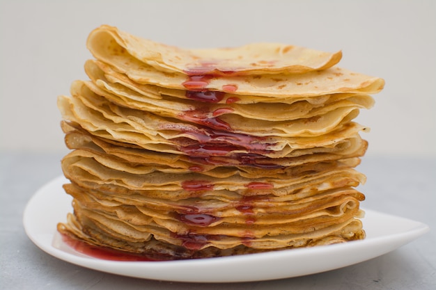 Homemade, thin, Russian pancakes for breakfast.