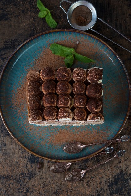 Homemade tiramisu cake. Classic Italian dessert