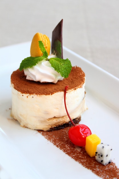 Photo homemade tiramisu cake dessert with and espresso coffee