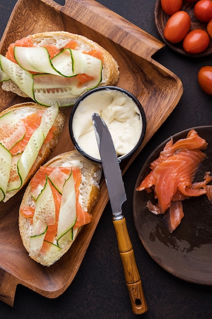 Homemade toast sandwich with salmon