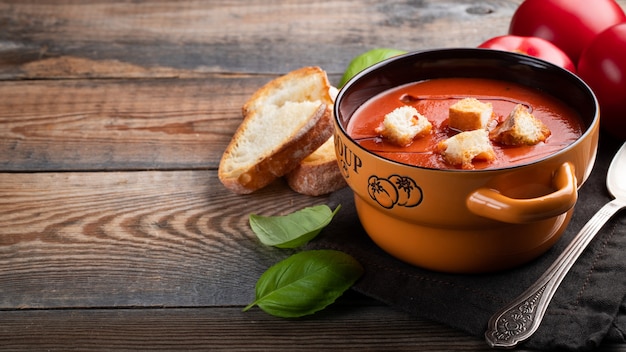 Homemade tomato soup with Basil.