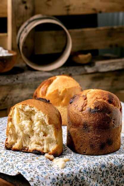 Homemade traditional italian brioche wheat bread whole and half