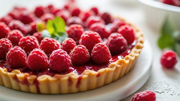 Photo homemade traditional sweet raspberry tart pie