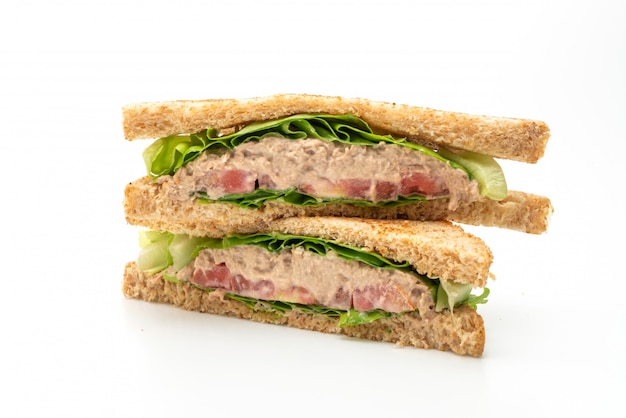 Homemade Tuna Sandwich on white background