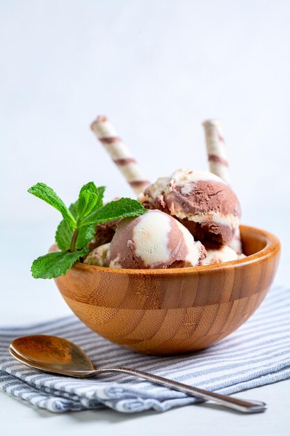 Homemade vanillachocolate ice cream