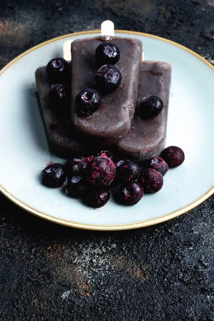 Homemade vegan blueberries coconut milk popsicle