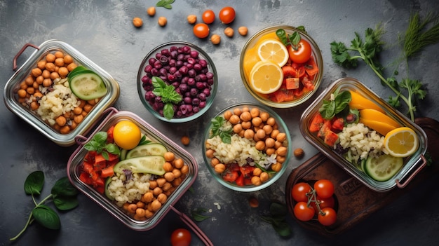 Homemade Vegan Food in Lunch Boxes with Healthy Vegetables