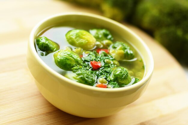 Homemade vegetable soup with brussels sprouts