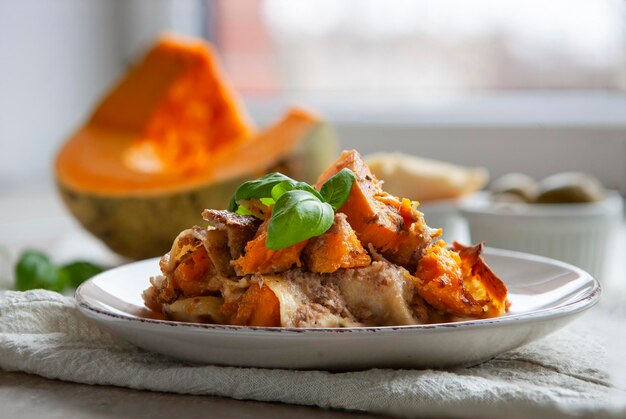 Homemade vegetarian Lasagne with pumpkin