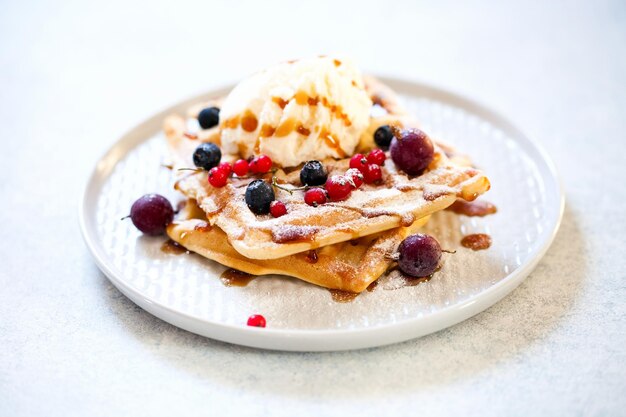 Homemade waffles with berries