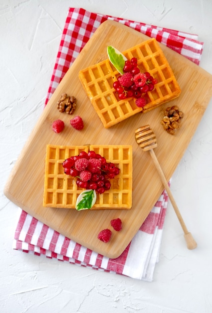 Homemade Waffles With Berry And Honey 