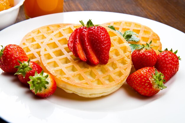 Homemade waffles with fruit