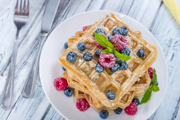 Homemade Waffles with mixed Berries