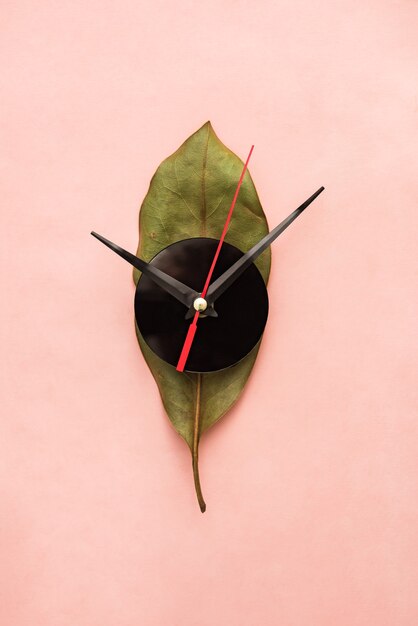 イチジクの花の葉のコンセプトを持つ自家製の壁時計