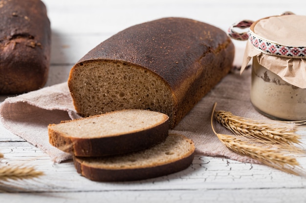 Homemade wheat bread with leaven sourdough. concept of a healthy diet