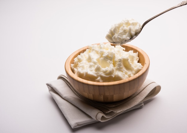 Homemade white Butter or Makhan or Makkhan in Hindi, served in a bowl. selective focus