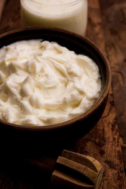 Homemade white Butter or Makhan or Makkhan in Hindi, served in a bowl. selective focus