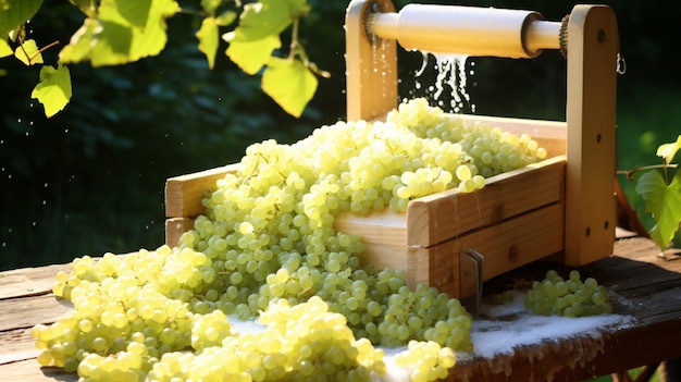 Homemade winemaking grape crusher and white grape