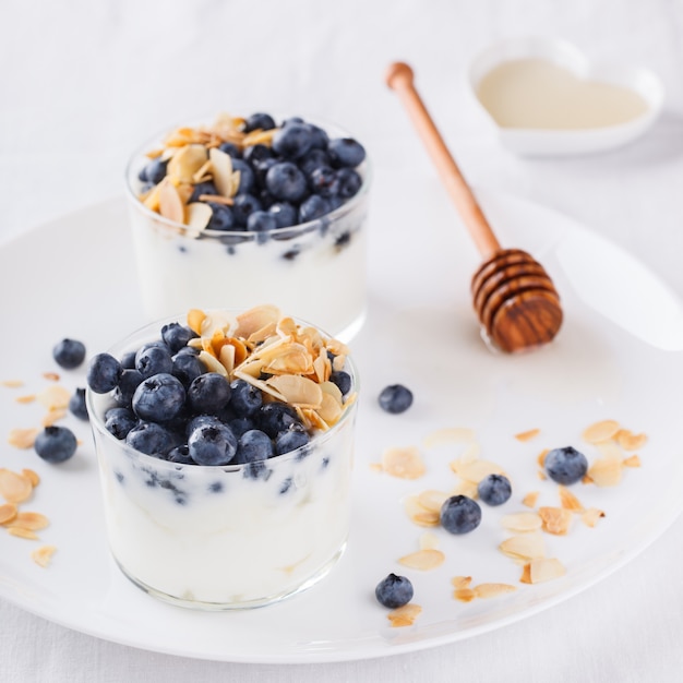 Homemade yoghurt with blueberry,almond and honey