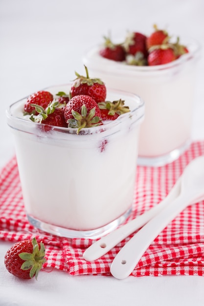 Homemade yoghurt with fresh strawberries
