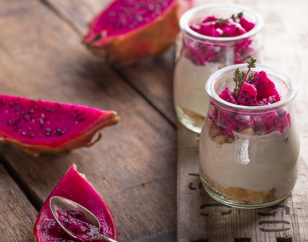 Homemade yoghurt with Ripe Dragon fruit