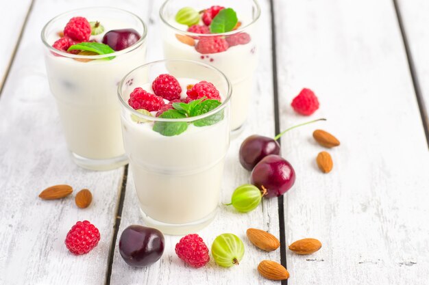 Homemade yoghurt with summer berries and almonds