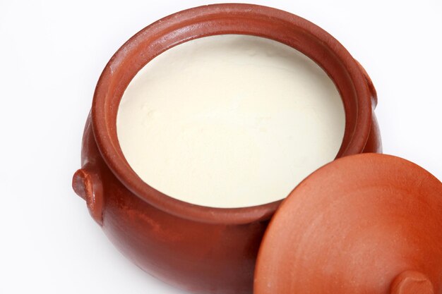 Homemade yogurt in a clay pot