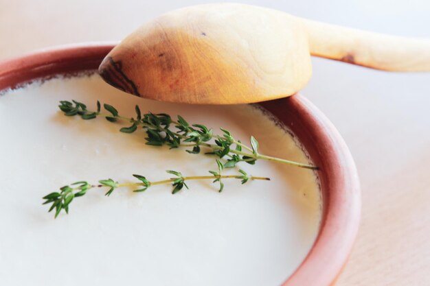 Yogurt fatto in casa. sfondo di cibo con un buon concetto di nutrizione.