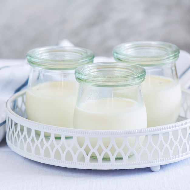 Homemade yogurt in glass jars